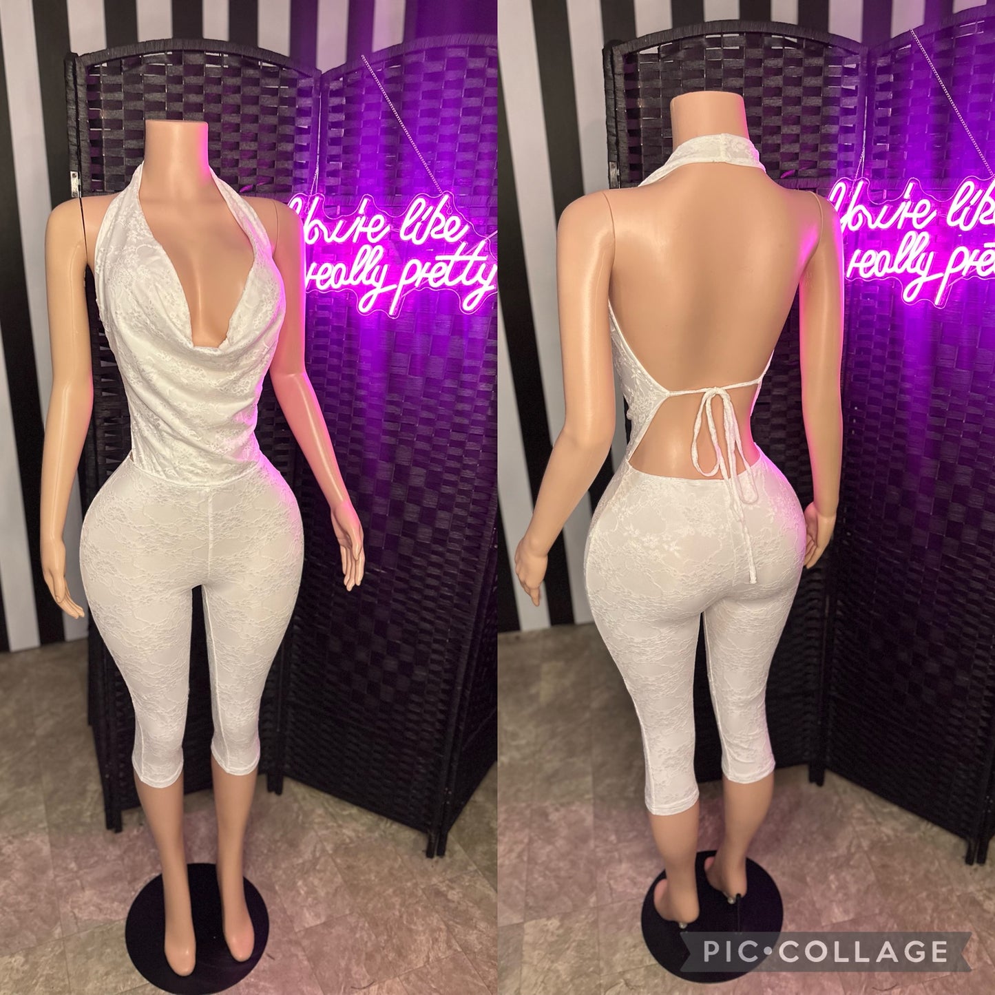 White Lace Backless Romper
