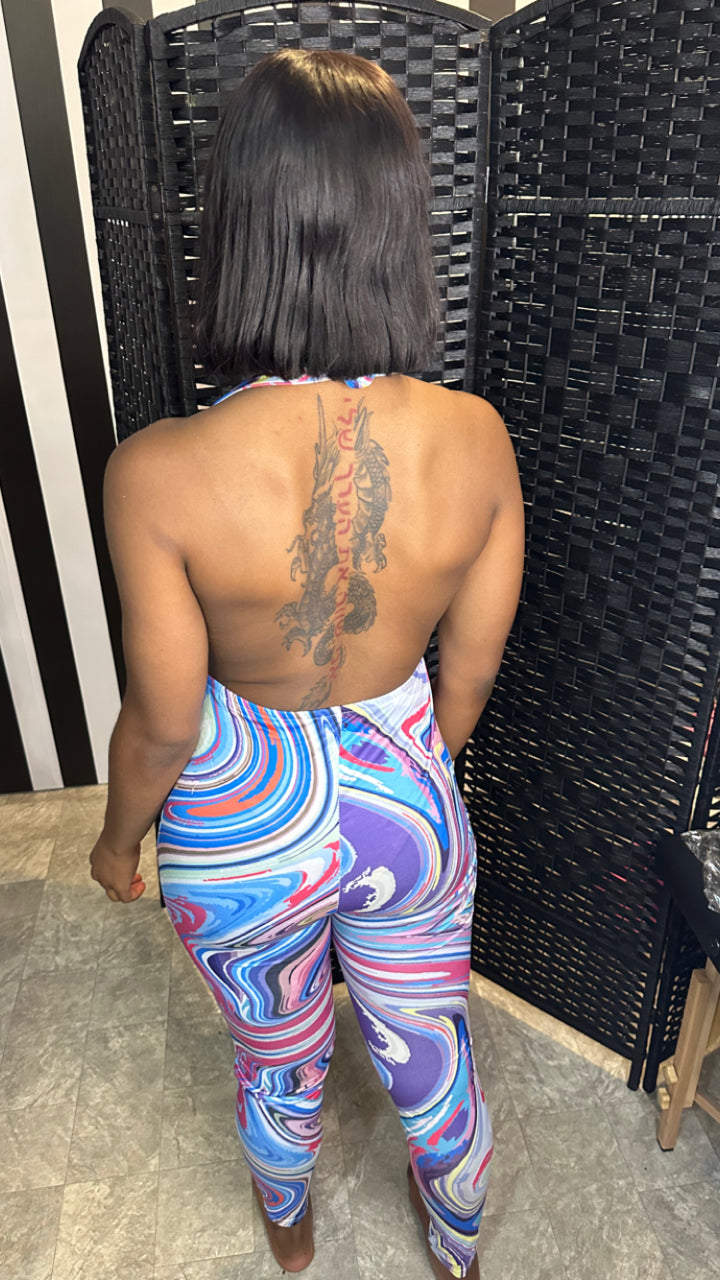 Colorful Halter Backless Jumpsuit