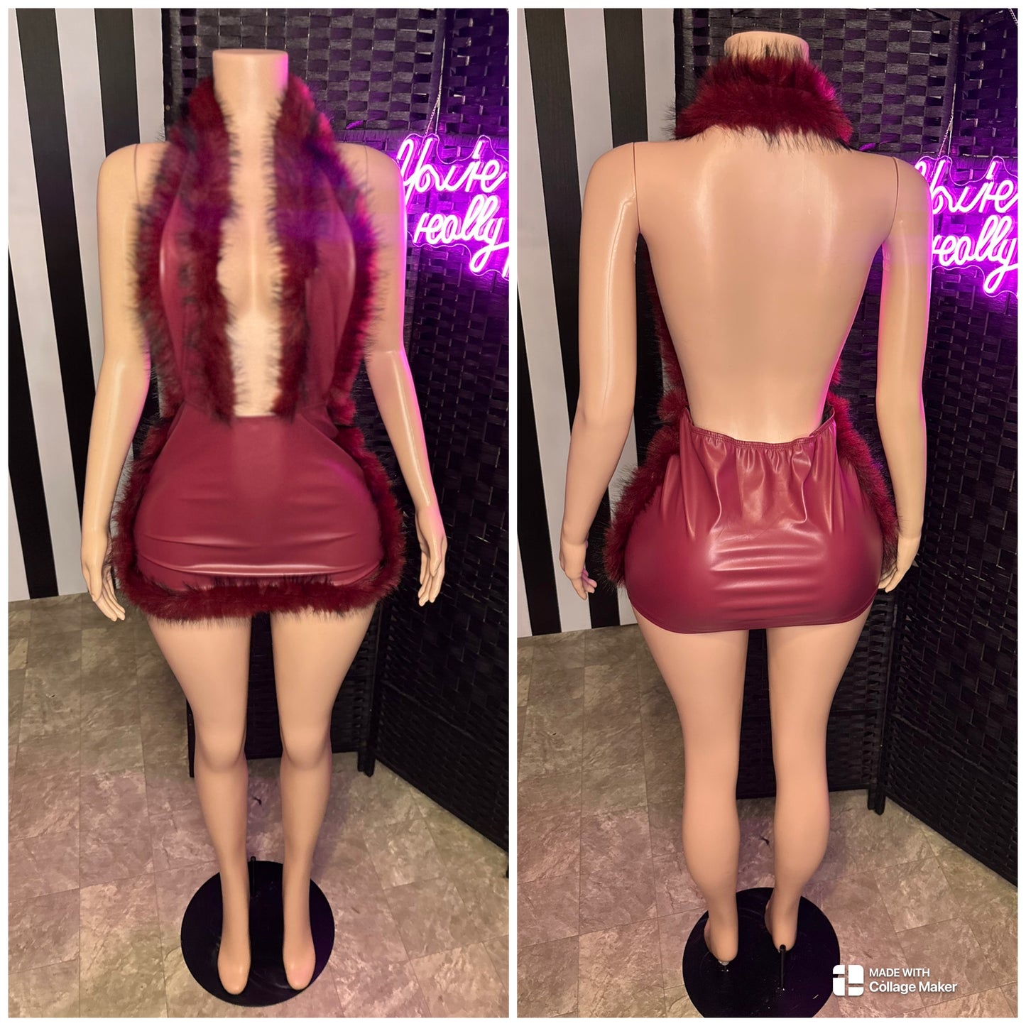 Maroon Fur Dress