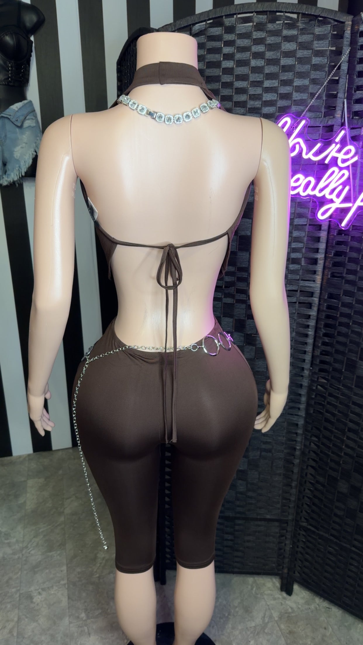 Brown 2pc Drape Capri Set