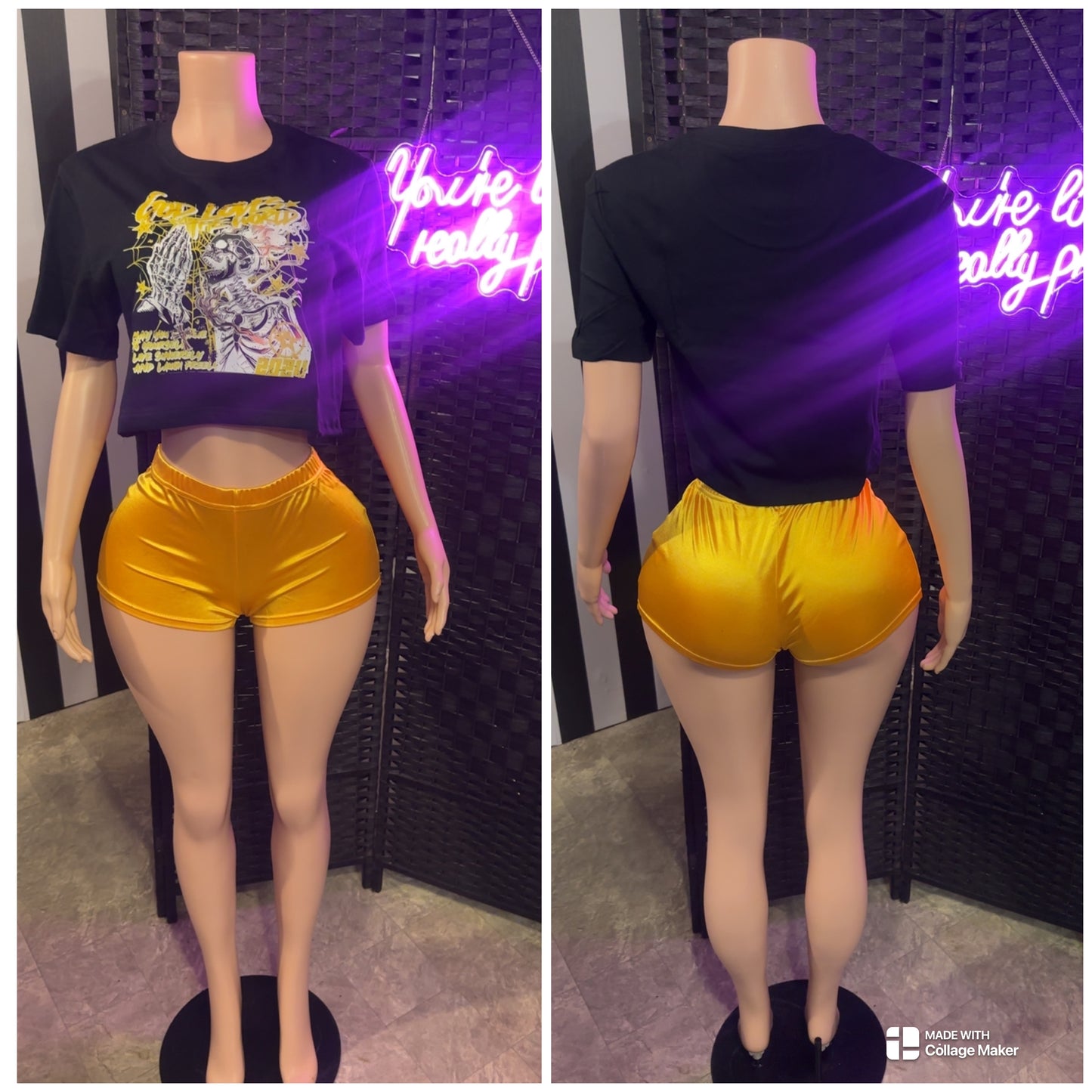 2pc Gold/Black Short Set