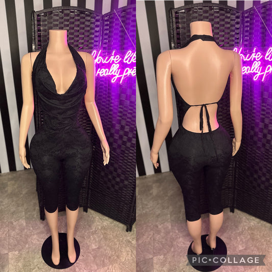 Black Lace Backless Romper