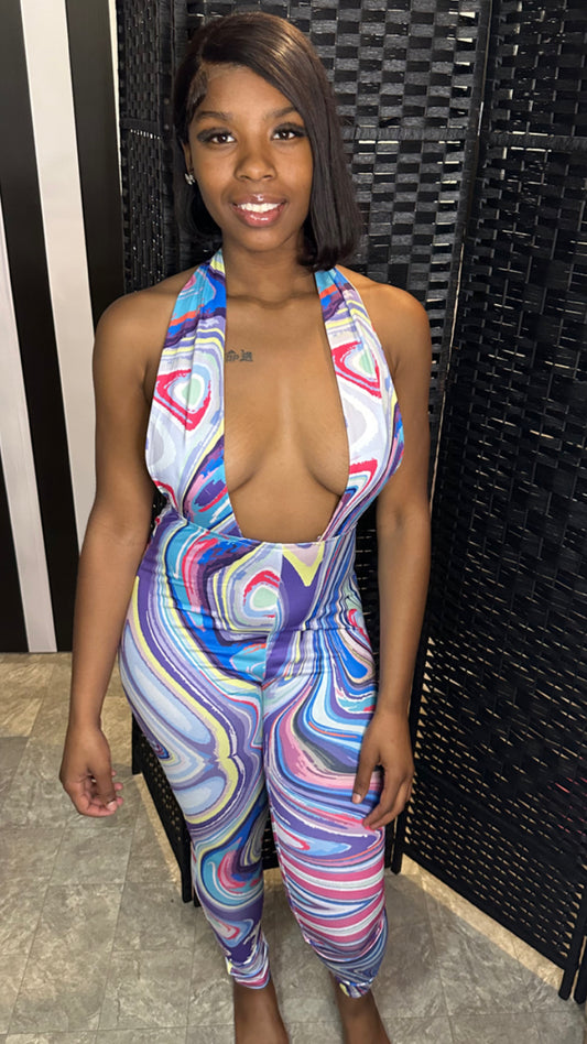Colorful Halter Backless Jumpsuit