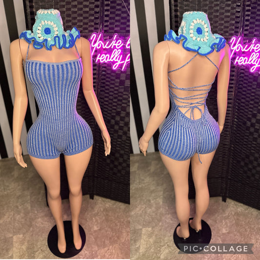 Blue Ribbed Romper