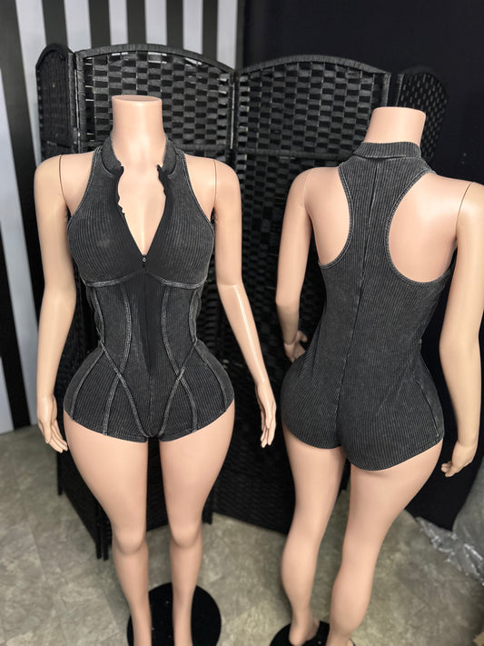 Black Ribbed Romper