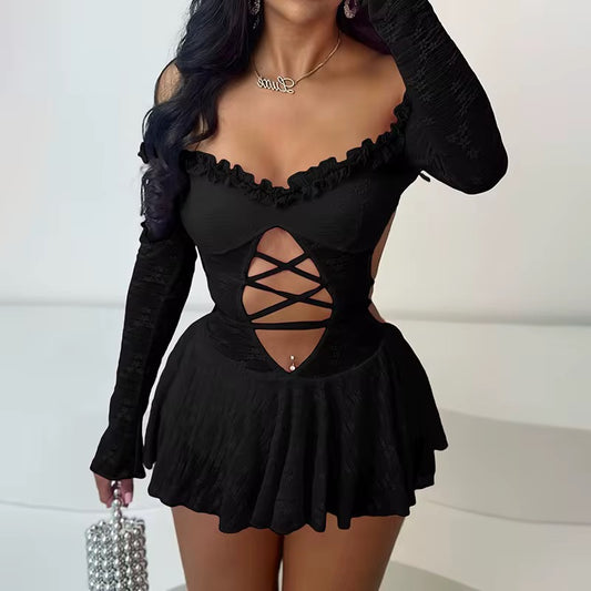 Black Lace Backless Dress