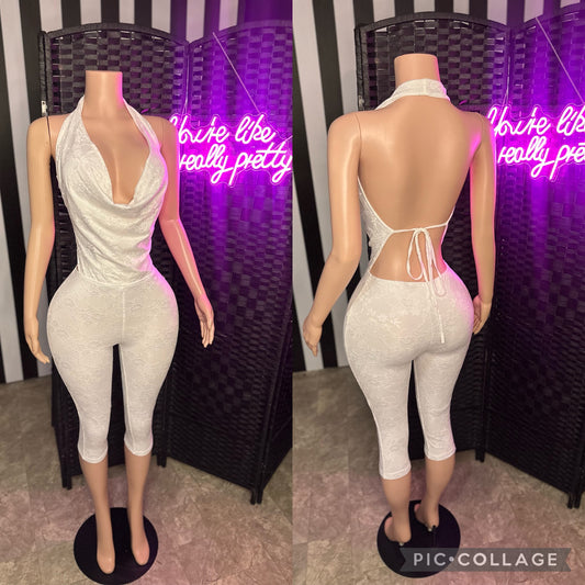 White Lace Backless Romper