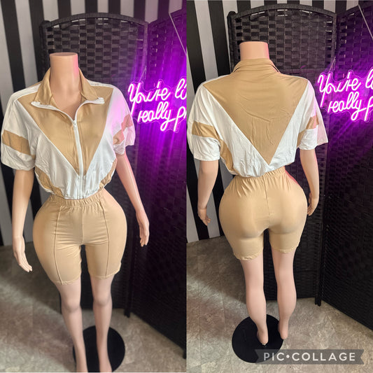 Tan/White 2pc Short Set