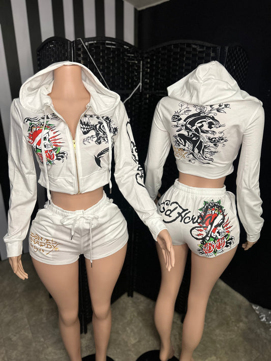 White EH 2pc Short Set