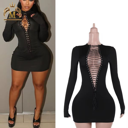 Black String Up Dress
