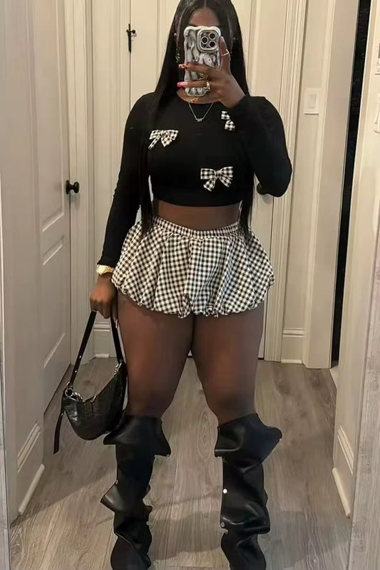 Black Plaid Bow Set