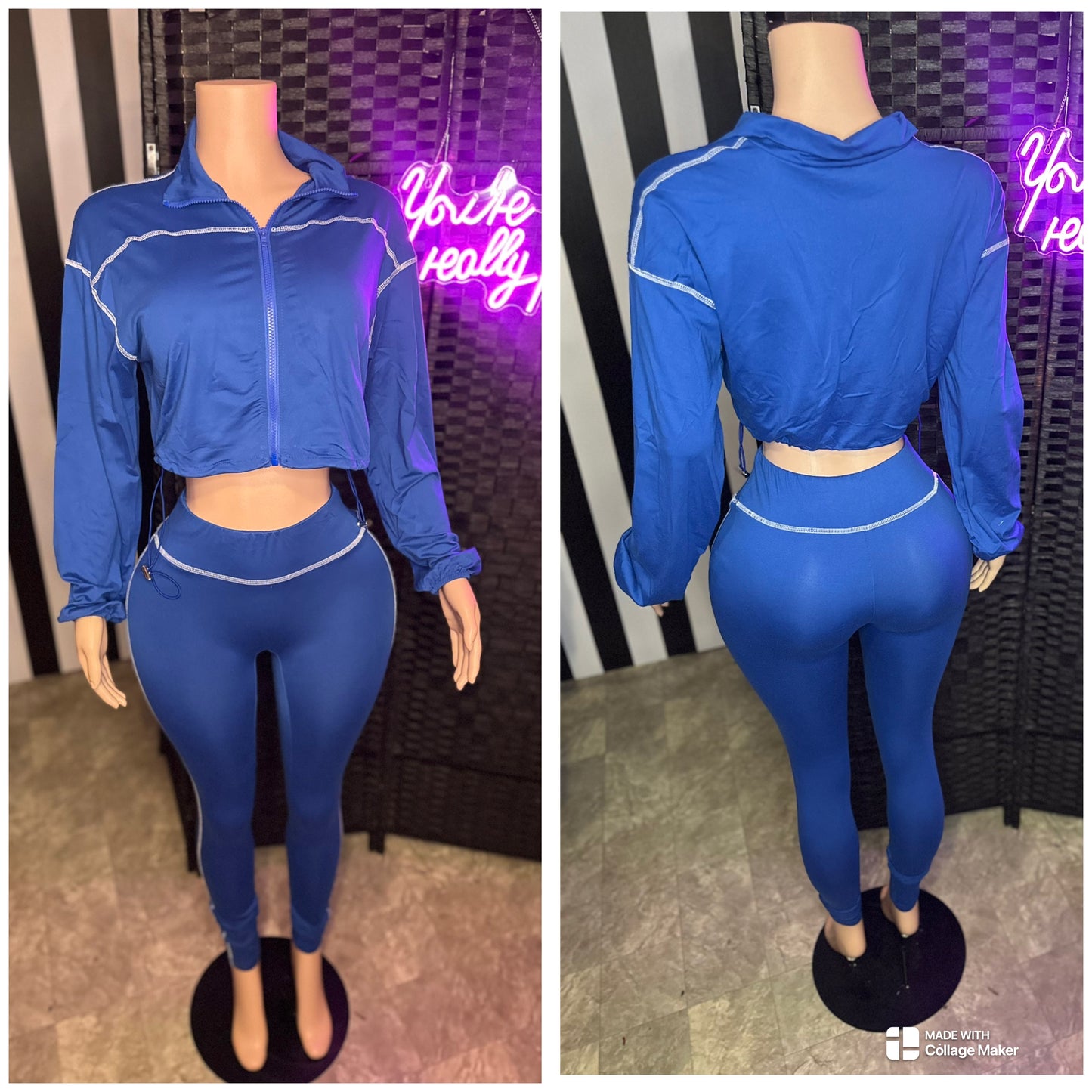 Blue Legging Crop 2pc Set