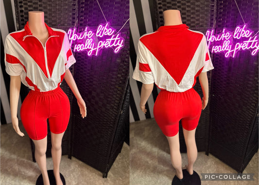 Red/White 2pc Short Set
