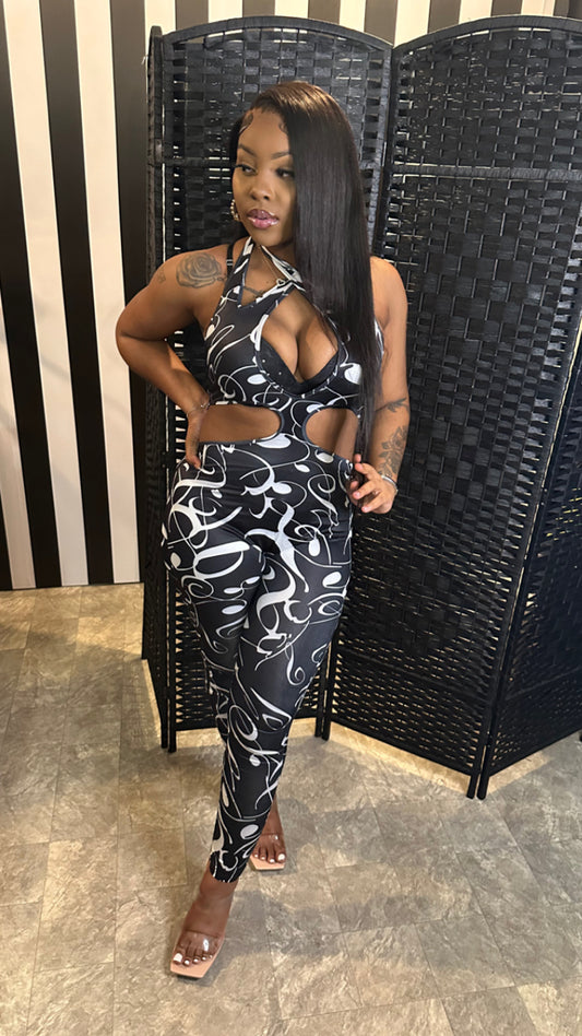 Black “Pay Attention” Jumpsuit