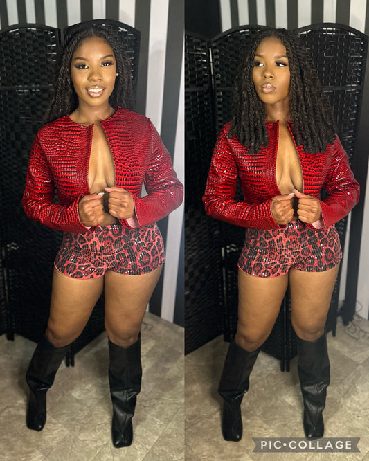 Red Leather Jacket Set