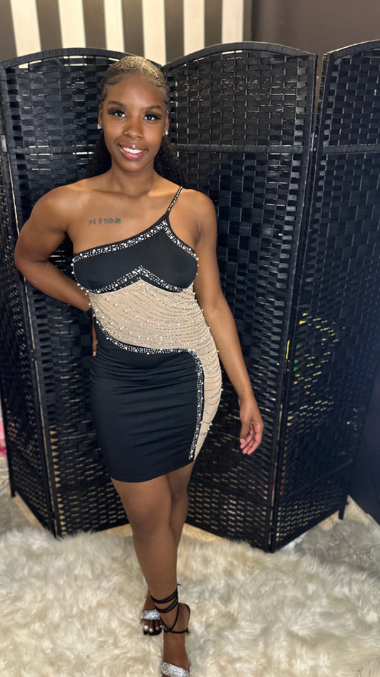 Black Rhinestone Mesh Dress