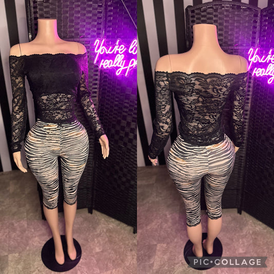 Long Sleeve Lace Zebra 2pc Set
