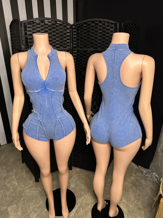 Blue Ribbed Romper