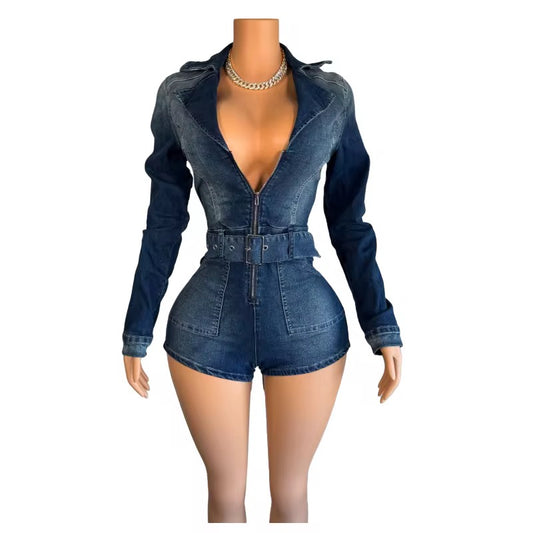 Long Sleeve Denim Romper