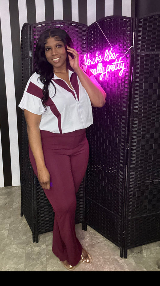 Maroon & White 2pc Comfy Set