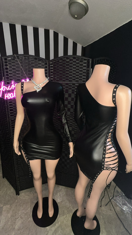 Black Leather One Sleeve Dress