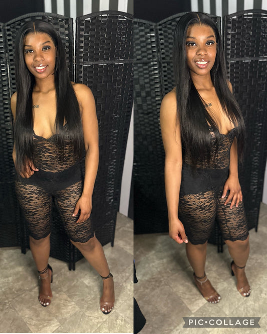 Black Lace Backless Romper