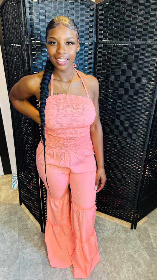 Coral Ruffled Jumpsuit