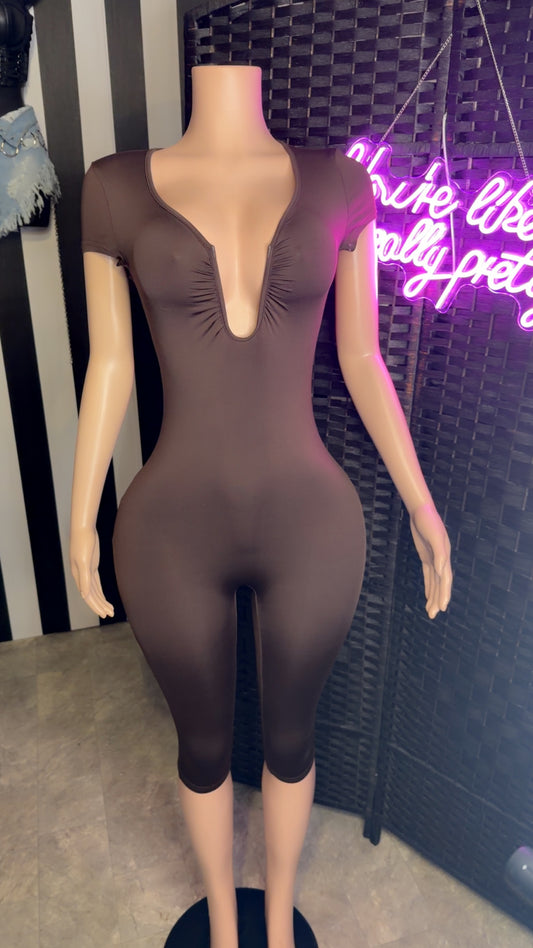Brown V Cut Romper