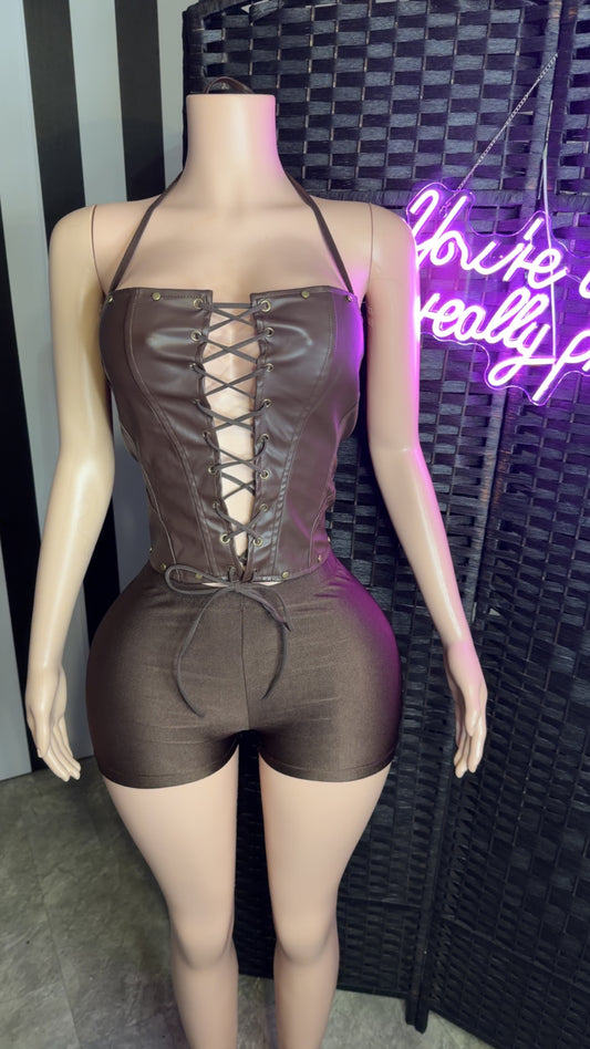 Brown Corset 2pc Short Set