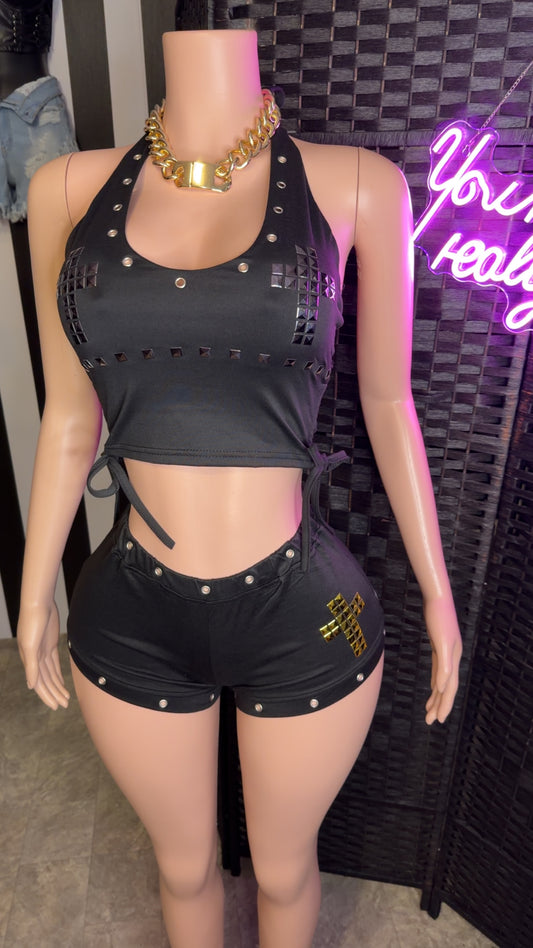Black 2pc Set Gold Cross