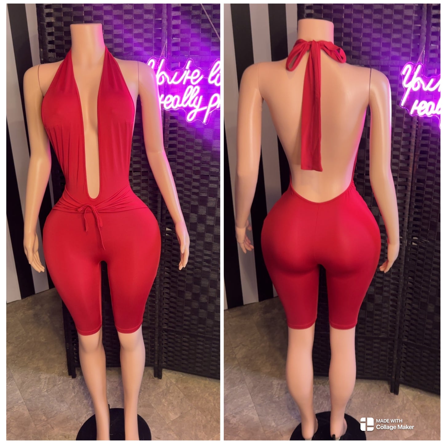 Red Capri Romper