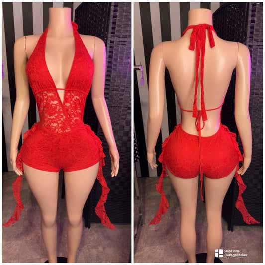 Red Lace Romper