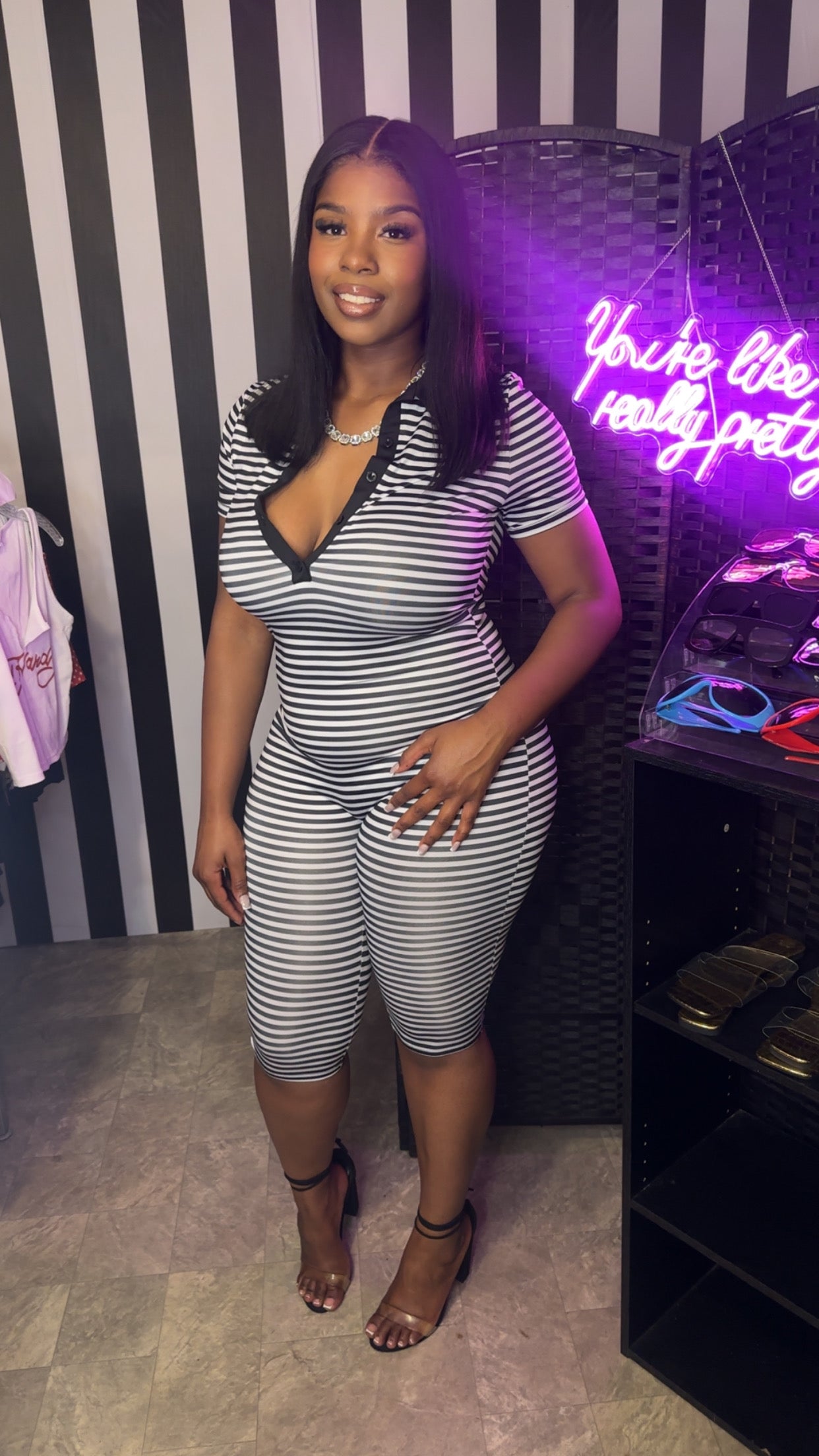 Black Stripe Jumpsuit
