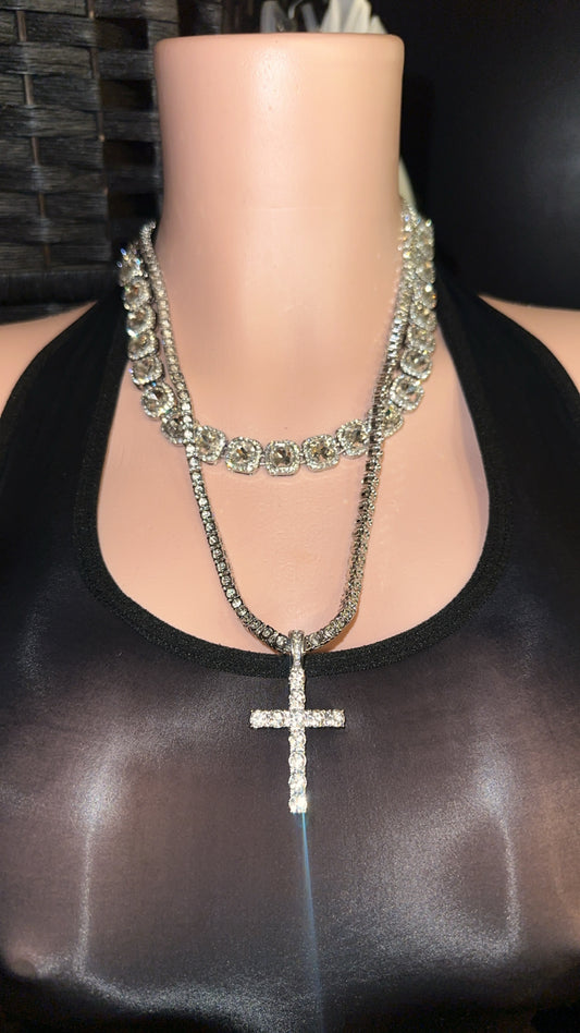 Rhinestone Cross Layered 2pc Set