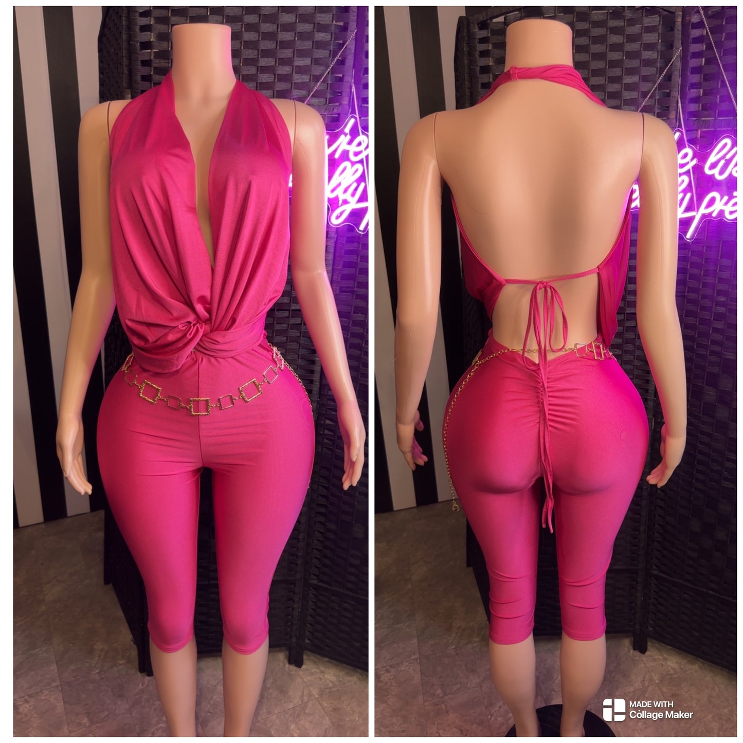 Hot Pink Draped Jumpsuit